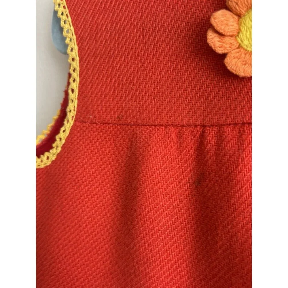 Vintage Kids Girl's 4/5 Wool Saks Fifth Avenue Orange Dress 70s 60s MCM